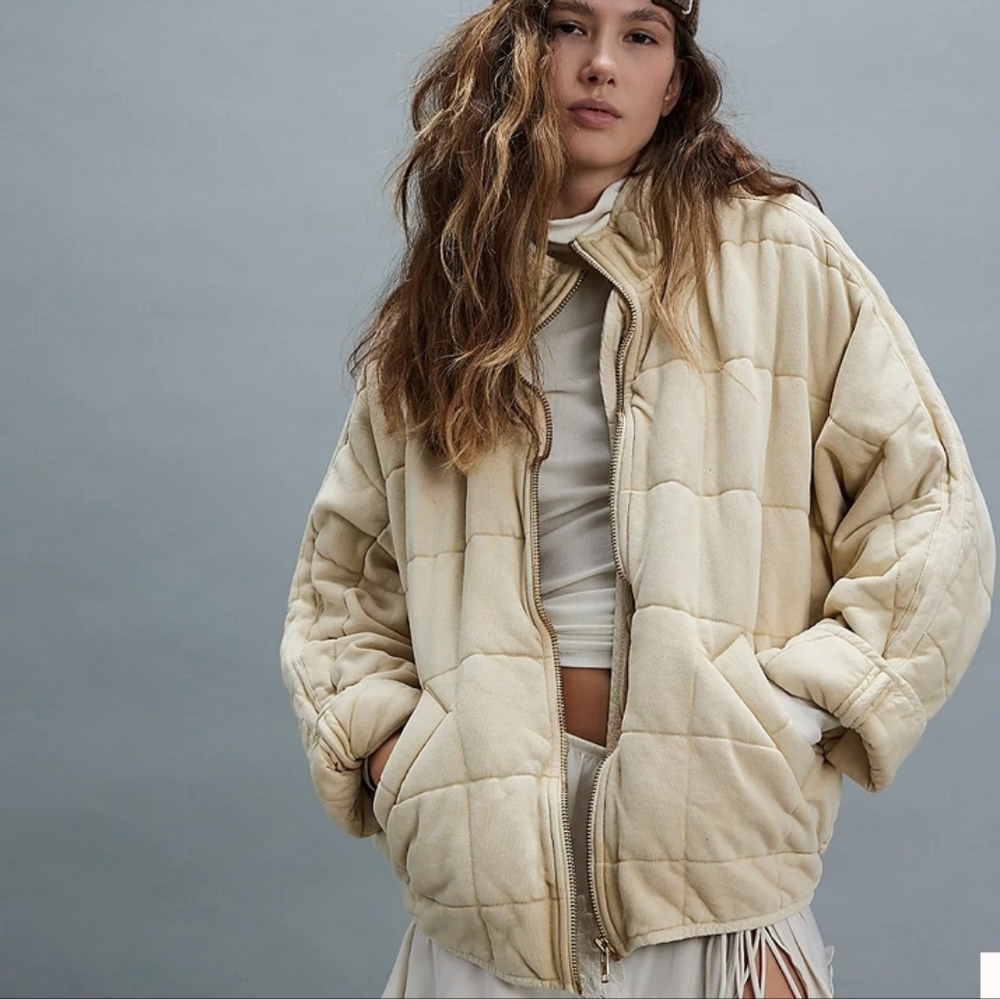 Free People Dolman Quilted Knit Jacket In Vanilla Creme XL Oversized Casual